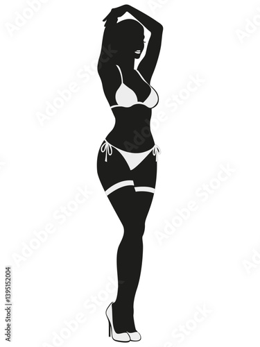 Woman Silhouette Bikini High Heels Isolated White