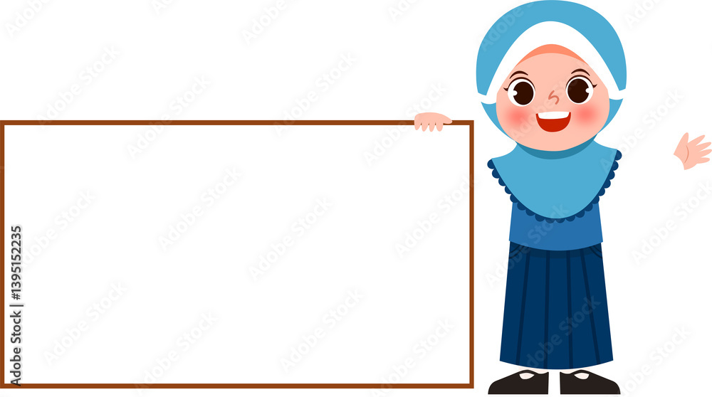 Smiling Girl in Hijab Holding Blank Signboard Smiling Girl in Hijab Holding Blank Signboard