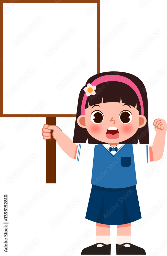 Cheerful Schoolgirl Holding Blank Sign, Ready for Announcement Cheerful Schoolgirl Holding Blank Sign, Ready for Announcement