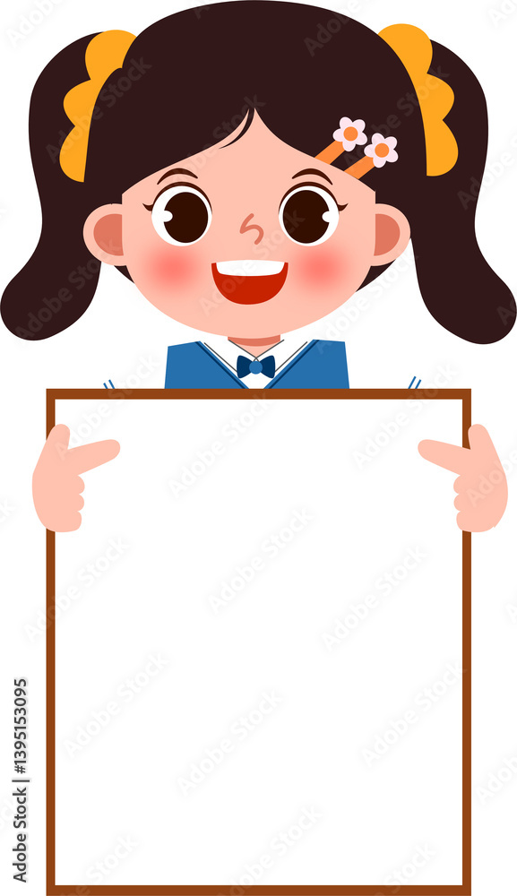 Cheerful Girl in School Uniform Holding Blank Sign Cheerful Girl in School Uniform Holding Blank Sign