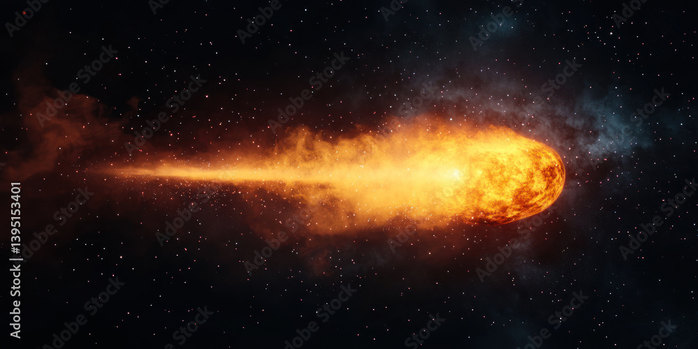 Fototapeta premium vibrant comet streaks through cosmos, leaving fiery trail against backdrop of stars, evoking sense of wonder and exploration
