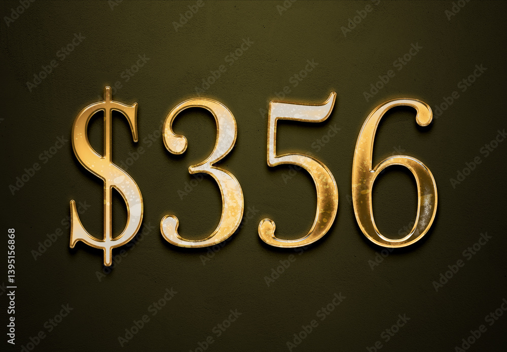 Old gold effect of 356 dollars with 3D glossy style Mockup. Old gold effect of 356 dollars with 3D glossy style Mockup.