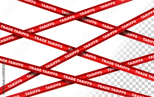 Economic Tariffs and Trade Policy. Red Warning Tapes Representing Government Taxation and Protectionism. Vector illustration