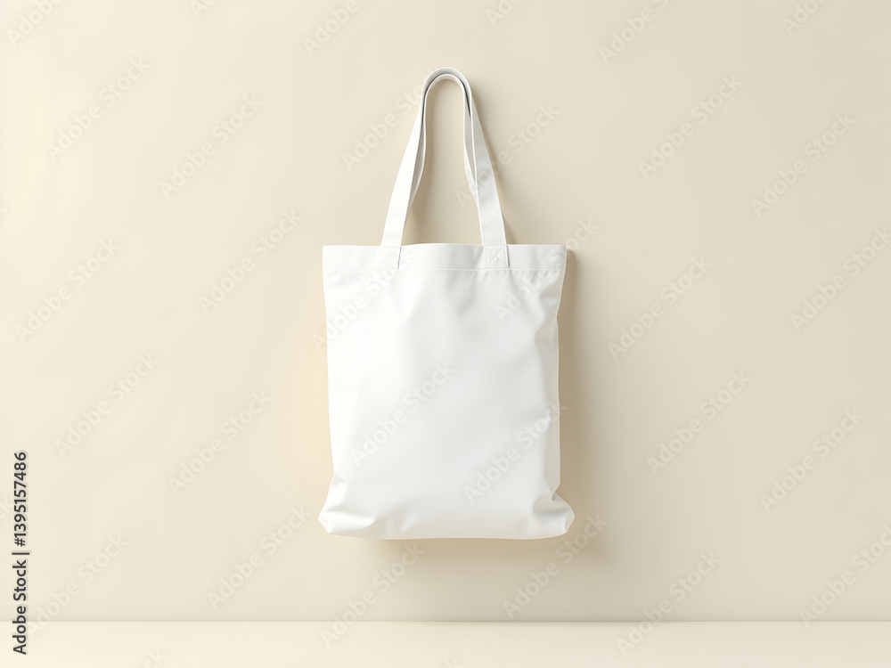 Simple Elegance, A Blank White Tote Bag Against a Neutral Backdrop Showcasing Minimalist Design and Versatility in Sustainable Fashion and Everyday Use