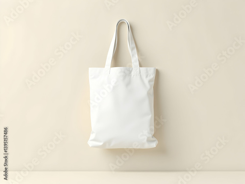 Obraz na płótnie Simple Elegance, A Blank White Tote Bag Against a Neutral Backdrop Showcasing Minimalist Design and Versatility in Sustainable Fashion and Everyday Use w salonie