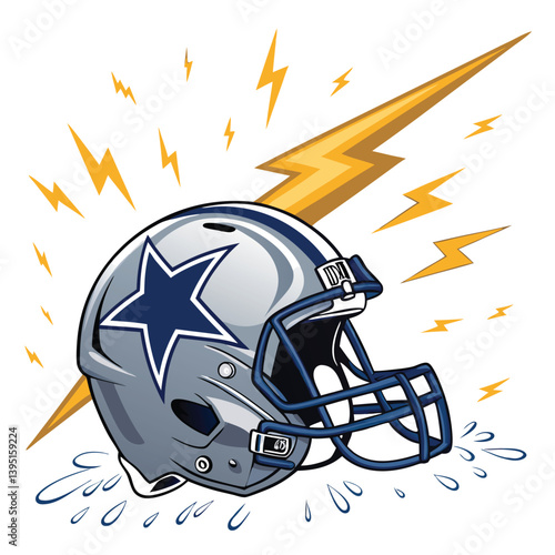 Design a bold, vector illustration of a dynamic American football helmet featuring strong, impactful strokes and vibrant color.