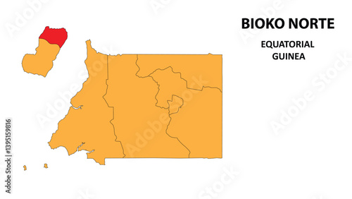 Bioko Norte Map is highlighted on the Equatorial Guinea with detailed state and region outlines.