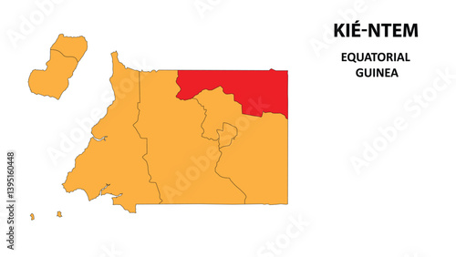 Kié-Ntem Map is highlighted on the Equatorial Guinea with detailed state and region outlines.