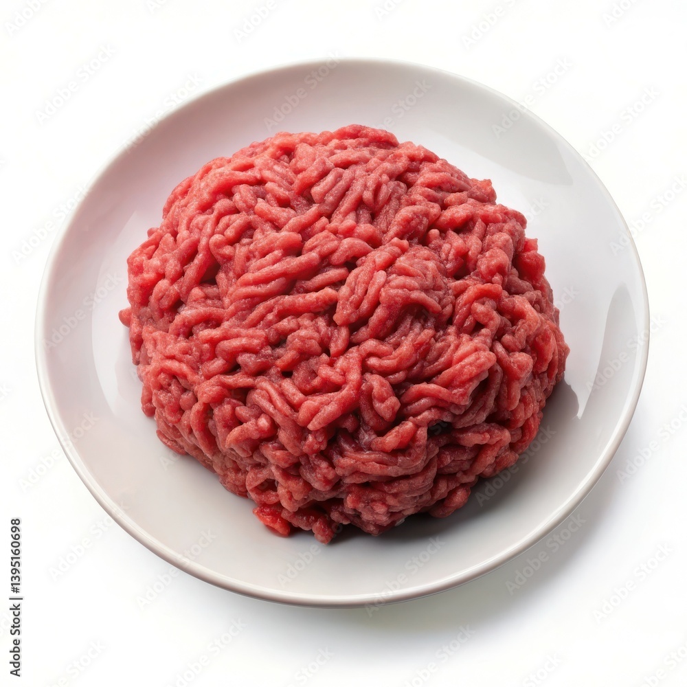 Fresh Ground Beef on Plate Ready to Cook Close Up View Fresh Ground Beef on Plate Ready to Cook Close Up View