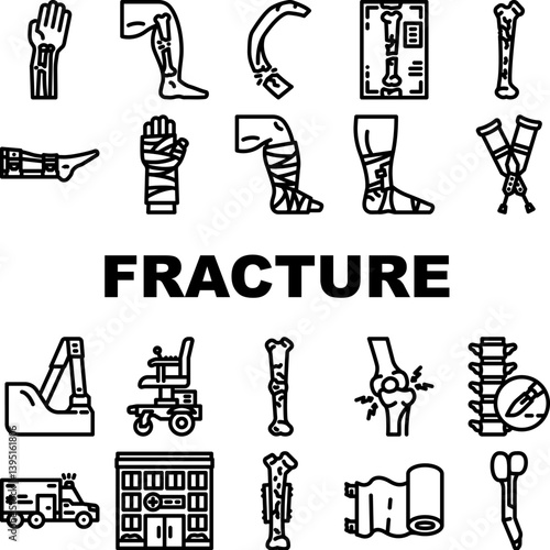 fracture injury bone break icons set vector