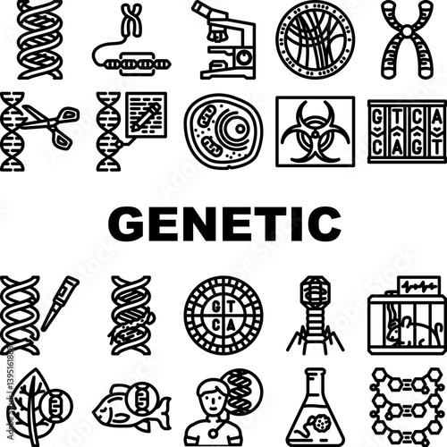 genetic engineering crispr gene icons set vector