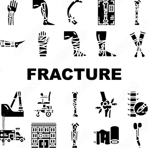 fracture injury bone break icons set vector