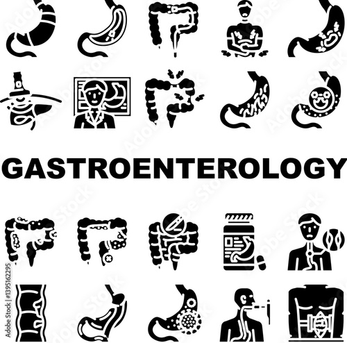 gastroenterologist hepatology icons set vector