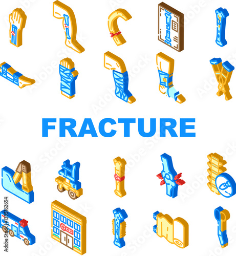 fracture injury bone break icons set vector