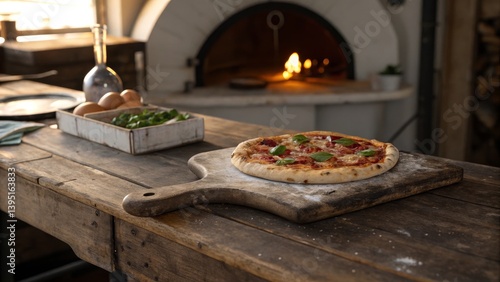 Rustic Pizza on Wooden Boar...