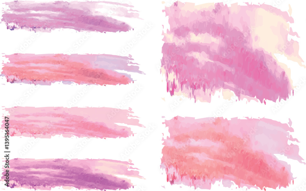 pink colorful textured abstract brush strokes set pink colorful textured abstract brush strokes set
