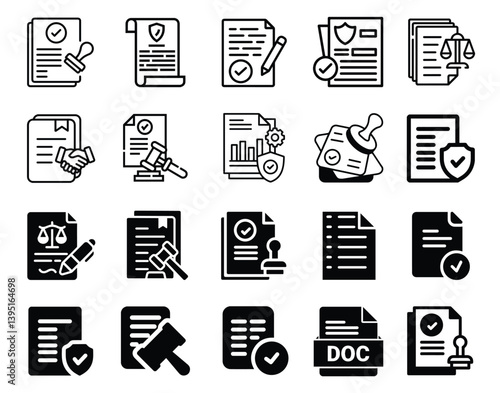 Vector pack of legal document icons, perfect for submissions and legal-themed designs on Adobe Stock