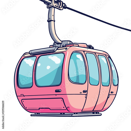 Vsai pink cable car hanging on cable against white background