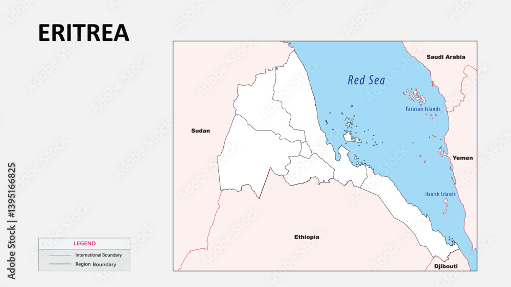 Fototapeta Eritrea map. Political map of Eritrea with Country border in outline. Political map of Eritrea with outline and neighbouring countries.
