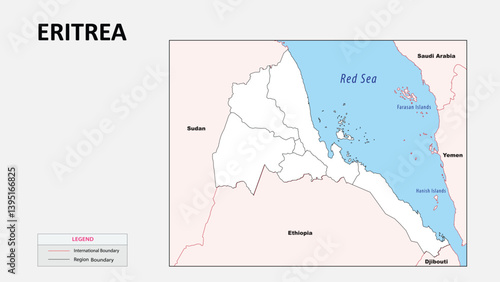 Eritrea map. Political map of Eritrea with Country border in outline. Political map of Eritrea with outline and neighbouring countries.