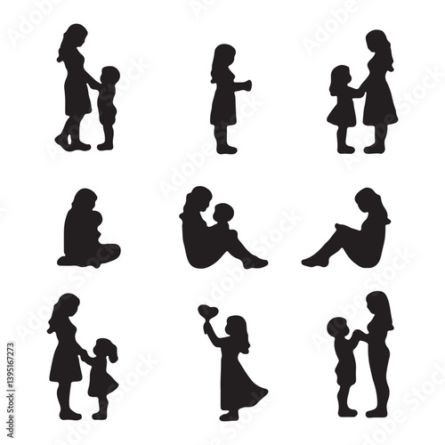 Mother and child silhouettes representing love, care, and family togetherness.