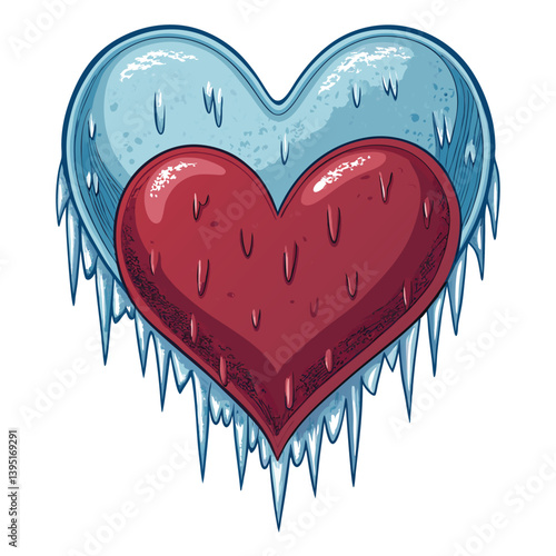 Design a vector illustration of a frozen monster heart, featuring bold, impactful strokes and a chilling aesthetic.