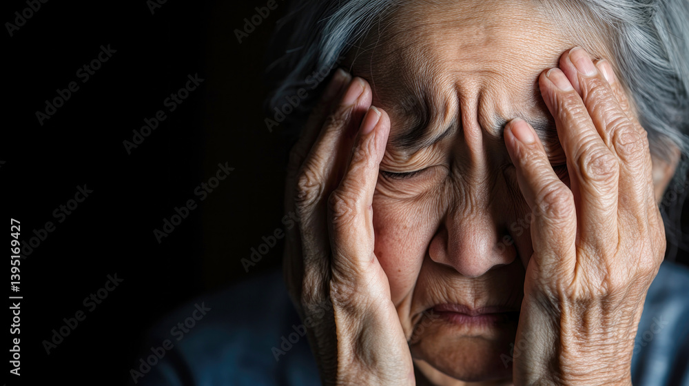 Fototapeta premium Emotional portrait of an elderly woman expressing sadness and anxiety reflecting mental health challenges