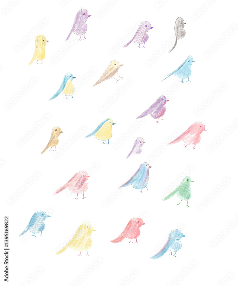 Set of colorful birds pencil illustration Set of colorful birds pencil illustration