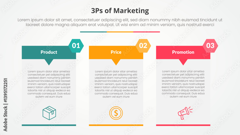 Fototapeta premium 3ps marketing infographic concept for slide presentation with big table arrow header badge with 3 point list with flat style
