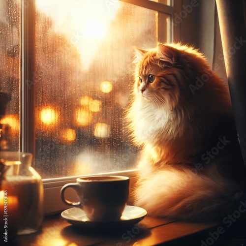 Fluffy Cat Sitting Near Bright Window