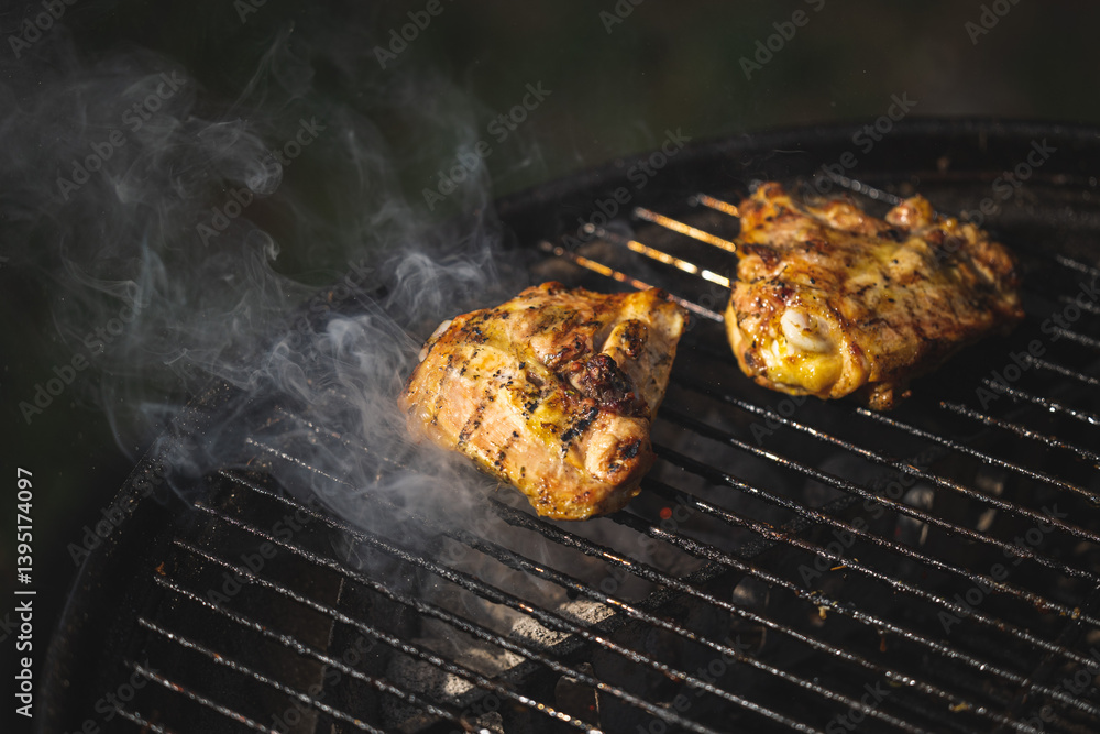 carne di pollo mentre viene cucinata sulla griglia