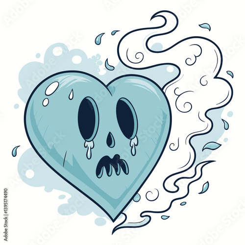 Create a vector illustration of a bold, stylized ghost heart incorporating the element of a phantom or specter, using impactful brush strokes.