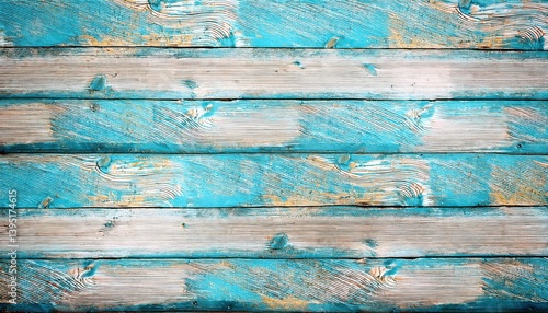 weathered turquoise and white wood panel texture for beach-themed design, rustic background, or vintage wall decor

