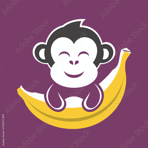A smiling monkey sits nestled in a banana peel.