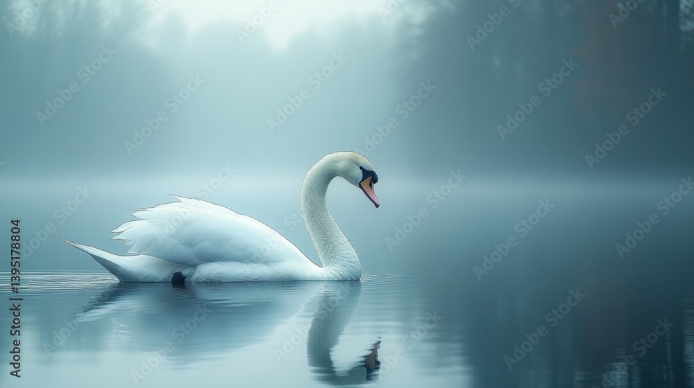 Majestic swan in a misty morning Majestic swan in a misty morning