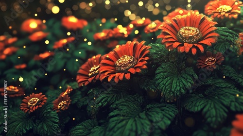 Vibrant red flowers in full bloom,  captivating display of nature's beauty vivid