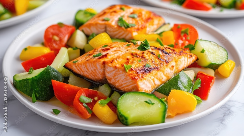 Grilled salmon with vibrant summer vegetable salad Grilled salmon with vibrant summer vegetable salad