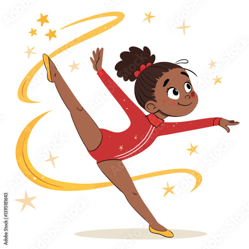 Create a bold, vector illustration of a gymnast performing a dynamic flip, emphasizing powerful lines and vibrant colors.