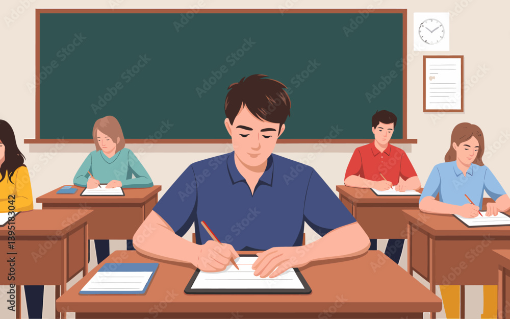 Students Taking Exam in Classroom: Education, Learning, School Test Students Taking Exam in Classroom: Education, Learning, School Test