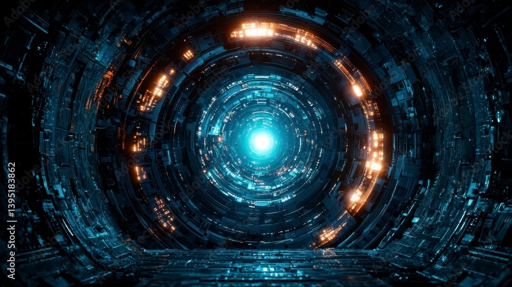Obraz premium Abstract Futuristic Portal with Glowing Blue and Orange Lights
