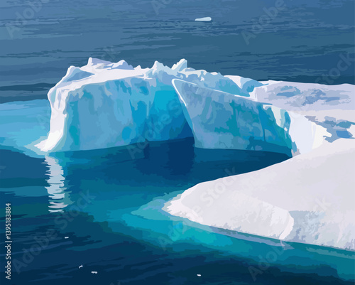 Illustration of icebergs and crystals in the sea