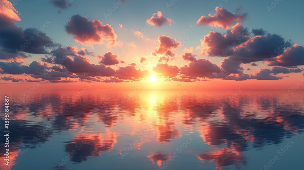 Obraz premium Sunset, blue sea and blue sky with clouds, nature background banner