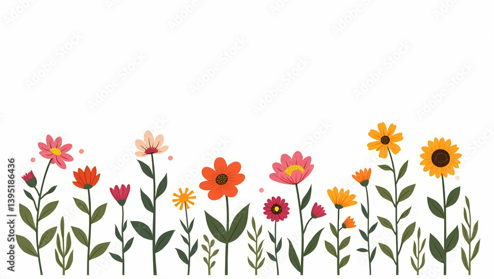 Vibrant Flat Dynamic Wildflowers: Sophisticated Botanical Artistry in Engaging Seasonal Compositions for Rustic Charm and Natural Beauty in Cute Vector Illustrations Vibrant Flat Dynamic Wildflowers: Sophisticated Botanical Artistry in Engaging Seasonal Compositions for Rustic Charm and Natural Beauty in Cute Vector Illustrations