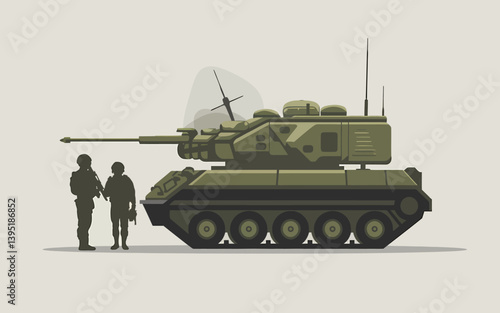 Tank Vector Illustration with Soldiers, Military Vehicle Graphic Art