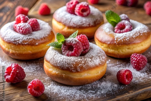 Wallpaper Mural tasty donuts coated in berry glaze, topped with raspberries, and surrounded by powdered sugar Torontodigital.ca
