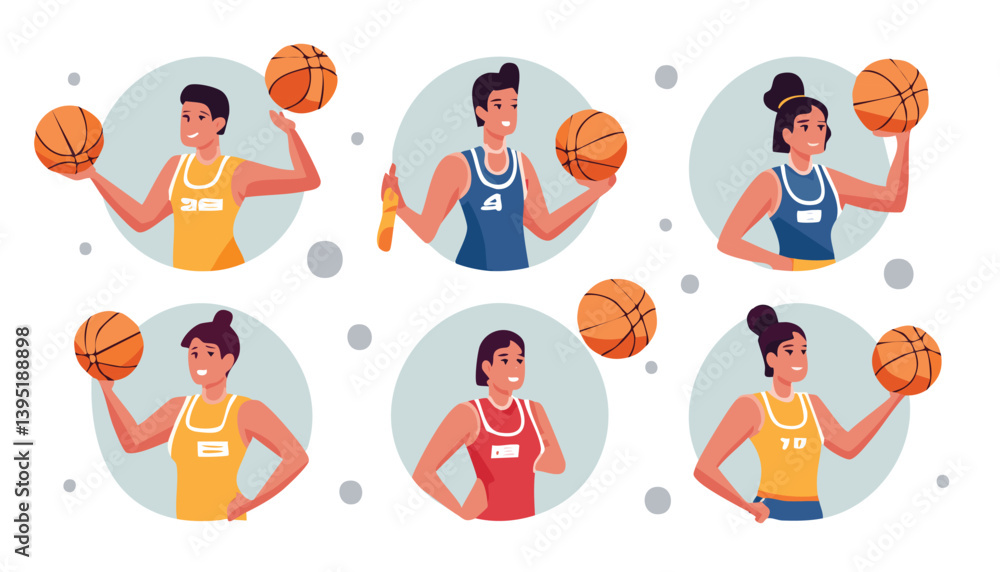 Six Diverse Pixel Art Basketball Players Illustrations Six Diverse Pixel Art Basketball Players Illustrations