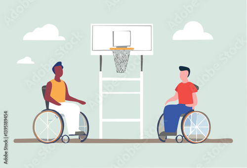 Two Men in Wheelchairs Playing Basketball Outdoors