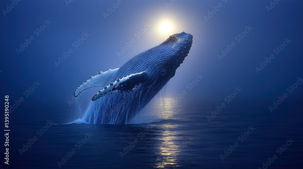 Fototapeta premium Majestic whale breaching in mystical ocean