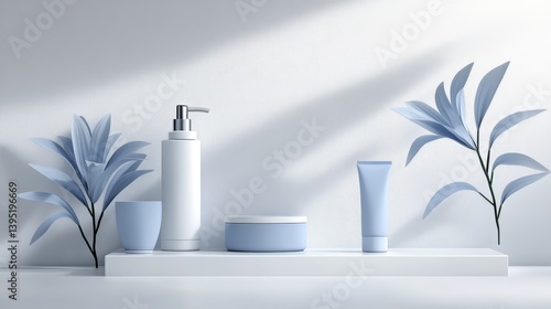 Wallpaper Mural Stylish home decor, blue vases and white container on a minimalist shelf blue Torontodigital.ca