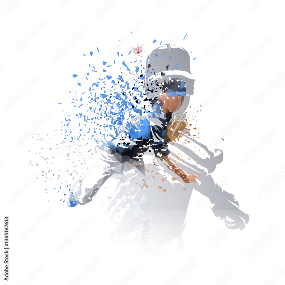 Baseball vector illustration, double exposure. Baseball players, pitcher, isolated vector drawing. Team sports clip art